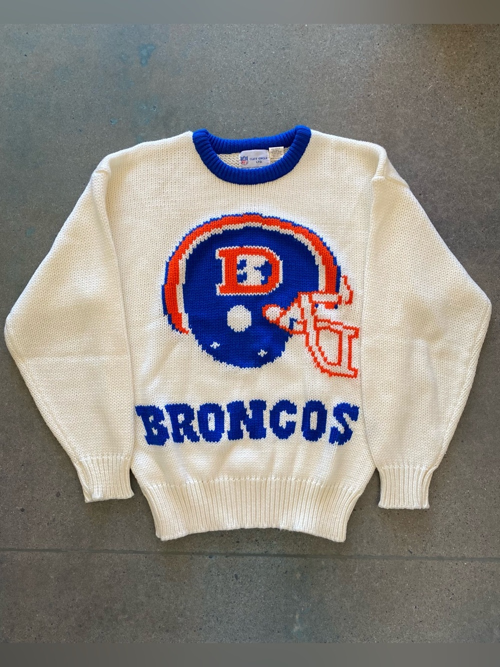 VINTAGE Denver Broncos 80s/90s Cliff Engle Helmet Wool Sweater Pullover M